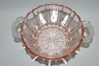+MBA #62-024  Vintage Pink Depression Glass "Fancy Patterned" Handled Serving Bowl