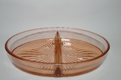 +MBA #62-013  " Vintage Pink Depression Glass "Two Section" Oval Dark Pink Relish Dish
