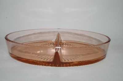 +MBA #62-013  " Vintage Pink Depression Glass "Two Section" Oval Dark Pink Relish Dish