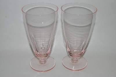 +MBA #62-171  Vintage Pink Depression Glass  Set Of 7  Fancy Footed  "Water Glass's"
