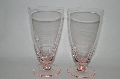 +MBA #62-171  Vintage Pink Depression Glass  Set Of 7  Fancy Footed  "Water Glass's"