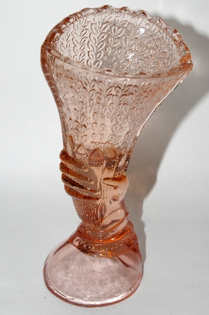 +MBA #62-233  Vintage Pink Glass "Hand Bud Vase"