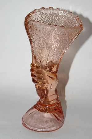 +MBA #62-233  Vintage Pink Glass "Hand Bud Vase"