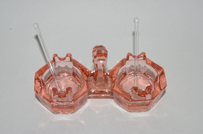 +MBA #63-001  Vintage Pink Depression Glass "Salter" With Glass Scoops