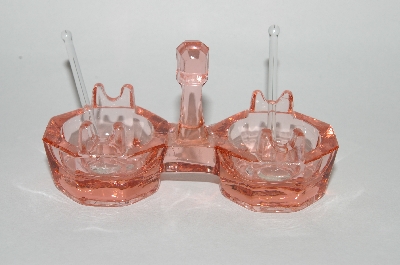 +MBA #63-001  Vintage Pink Depression Glass "Salter" With Glass Scoops