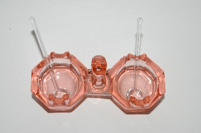 +MBA #63-001  Vintage Pink Depression Glass "Salter" With Glass Scoops