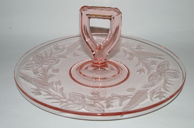 +MBA #63-125  Vintage Pink Depression Glass "Fancy Floral Etched" Sandwich Server