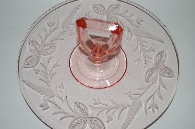 +MBA #63-125  Vintage Pink Depression Glass "Fancy Floral Etched" Sandwich Server