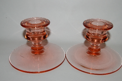 +MBA #64-155   " Pair Of Vintage Pink Depression Glass Candle Stick Holders