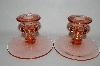 +MBA #64-155   " Pair Of Vintage Pink Depression Glass Candle Stick Holders