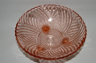 +MBA #65-044  Vintage Pink Depression Glass "Swirl" Patterned 3 Footed Serving Bowl