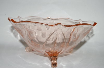 +MBA #64-220  " Vintage Pink Depression Glass Floral Etched 3 Footed Serving Bowl