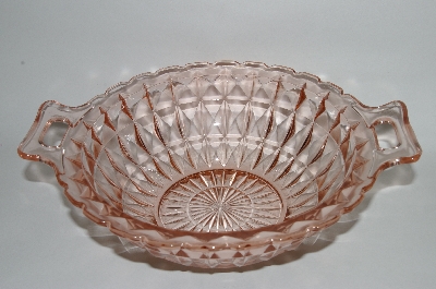 +MBA #64-067  Vintage Pink Depression Glass "Windsor" Vegetable Bowl With Handles