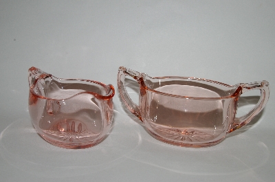 +MBA #64-139  Vintage Pink Depression Glass "Cream & Sugar" Set
