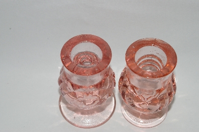 +MBA #64-242  " Set Of Two Vintage Pink Glass Candle Stick Holders