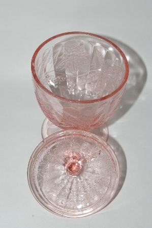 "SOLD"  MBA #64-204  Vintage Pink Depression Glass "Poinsettia Pattern" Candy Dish With Lid