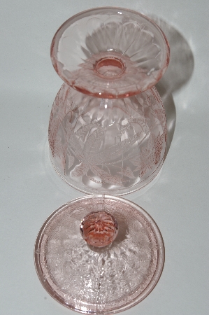 "SOLD"  MBA #64-204  Vintage Pink Depression Glass "Poinsettia Pattern" Candy Dish With Lid