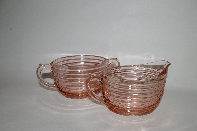 +MBA #64-014  "Vintage Pink Depressiion Glass "Manhattan" Cream & Sugar Set