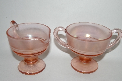 +MBA #64-437  Vintage Pink Carnival Glass Cream & Sugar Set