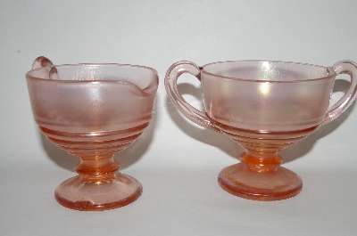+MBA #64-437  Vintage Pink Carnival Glass Cream & Sugar Set