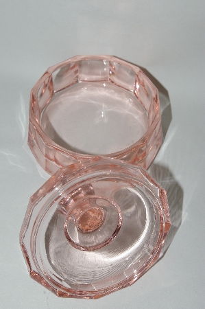 +MBA #64-209  Vintage Pink Depression Glass "Round" Vanity Dish With Lid