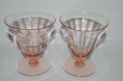 +MBA #64-400   Vintage Pink Depression Glass Set Of 2 Fancy Juice Glass's?