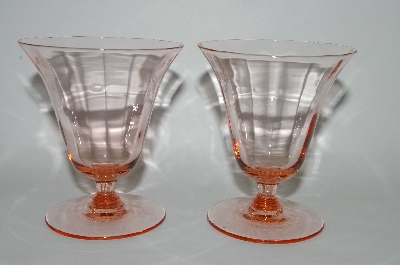 +MBA #64-400   Vintage Pink Depression Glass Set Of 2 Fancy Juice Glass's?