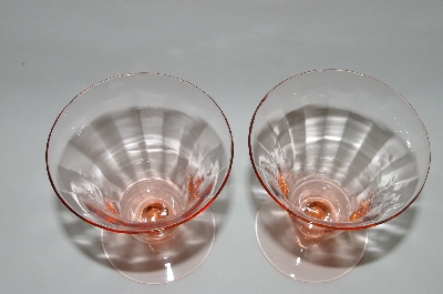 +MBA #64-400   Vintage Pink Depression Glass Set Of 2 Fancy Juice Glass's?