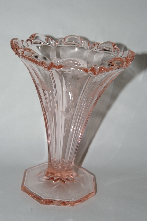+MBA #63-027   Vintage Pink Depression Glass Light Pink Floral Etched Vase