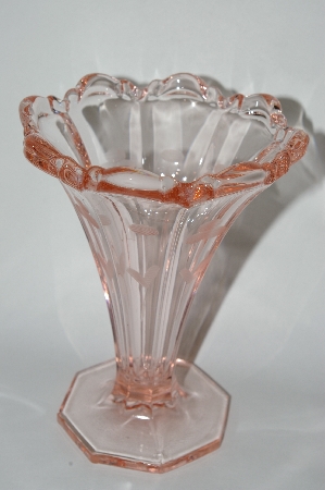 +MBA #63-027   Vintage Pink Depression Glass Light Pink Floral Etched Vase