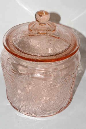 +MBA #63-236   Vintage Pink Depression Glass "Royal Lace" Cookie Jar With Lid