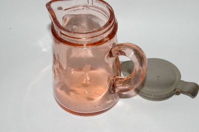 +MBA #63-049   Vintage Pink Depression Glass "Wheel Cut" Syrup Pitcher