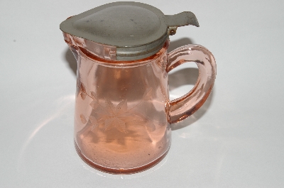 +MBA #63-049   Vintage Pink Depression Glass "Wheel Cut" Syrup Pitcher