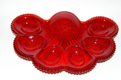 +MBA #63-109  " Vintage Red Glass 1950's Deviled Egg Dish