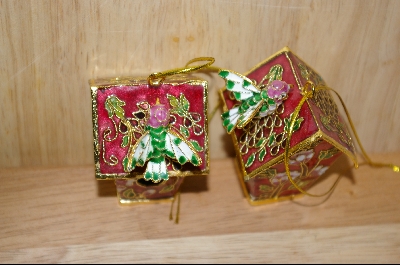 +MBA  "Set Of 2 Red Bird Houses W /Small Birds Attached Ornaments #4987