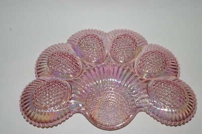 +MBA #63-113  "Vintage Pink Carnival Glass 1950's  Deviled Egg Dish