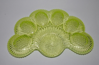 "SOLD"  MBA #63-102  "Vintage Yellow Vaseline Glass 1950's Deviled Egg Dish