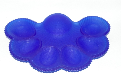 +MBA #63-129  "Vintage Blue Satin Glass 1950's Deviled Egg Dish