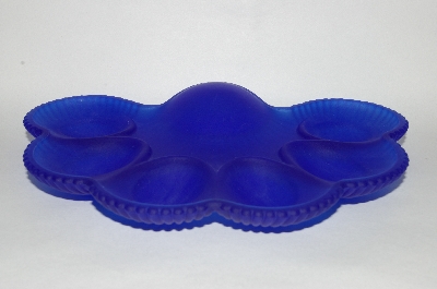 +MBA #63-129  "Vintage Blue Satin Glass 1950's Deviled Egg Dish