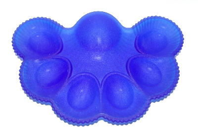 +MBA #63-129  "Vintage Blue Satin Glass 1950's Deviled Egg Dish