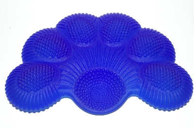 +MBA #63-129  "Vintage Blue Satin Glass 1950's Deviled Egg Dish