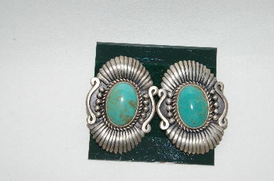 +MBA #65-002   Artist  "R. Boyd"  Signed Oval Fancy Blue Turquoise Earrings