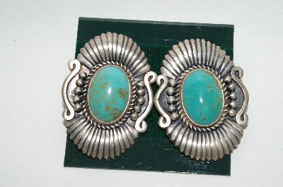 +MBA #65-002   Artist  "R. Boyd"  Signed Oval Fancy Blue Turquoise Earrings