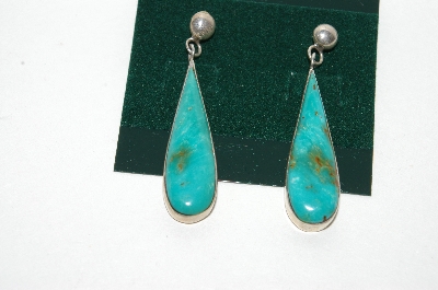+MBA #65-015   Artist Marked Teardrop Blue Turquoise Earrings