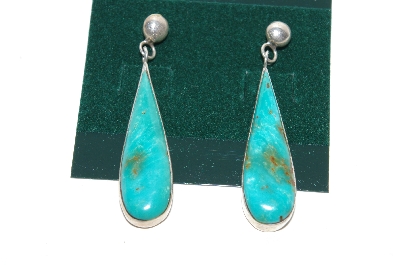 +MBA #65-015   Artist Marked Teardrop Blue Turquoise Earrings