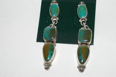 +MBA #65-016  Artist "Roie Jaque" Signed Green Turquoise 3 Part Earrings
