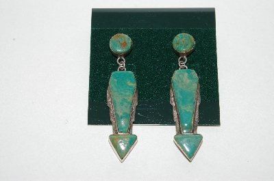 +MBA #65-019  Artist Marked Green Turquoise "Arrow" Earrings
