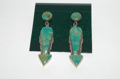 +MBA #65-019  Artist Marked Green Turquoise "Arrow" Earrings