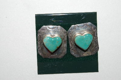 +MBA #65-249   "Blue Square Shaped Sterling " Heart" Turquoise Earrings