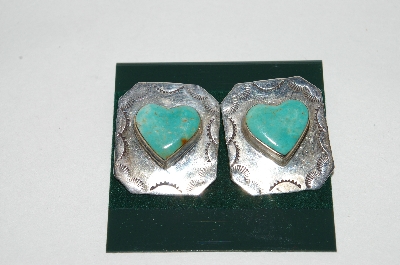 +MBA #65-249   "Blue Square Shaped Sterling " Heart" Turquoise Earrings